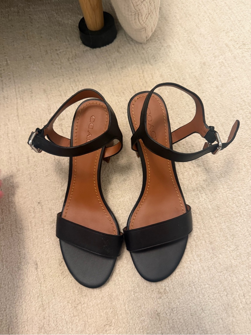 Coach Black Leather Open-Toe Ankle-Strap Heels